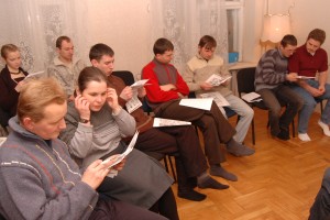 Everyone engrossed in reading from Good and Evil.