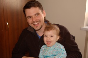 Rebekah often toddles back go Daddy's office for a visit.