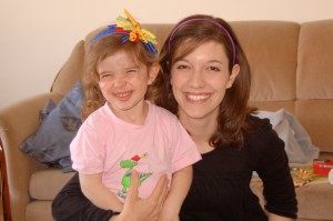 Trying out Abby's new headbands.