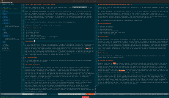 Comparing Spanish and English versions of Bible First in Vim.